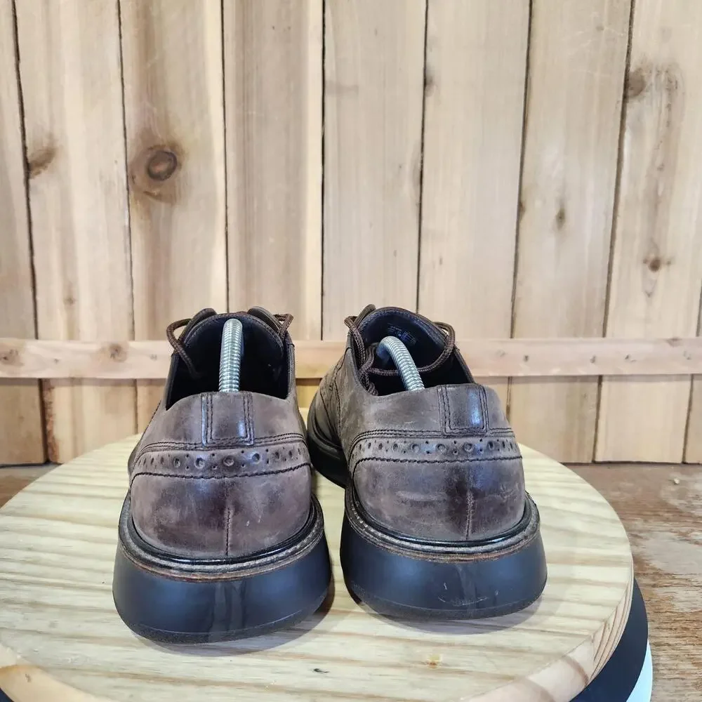 ECCO Lhasa Brogue Tie Shoes Mens 10 44 EU Brown Leather Wingtip Derby Oxford